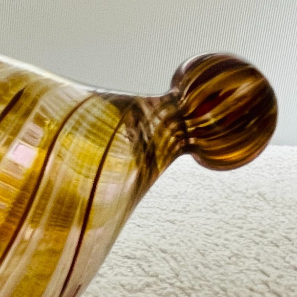 EUC Handblown Glass Ornament, Amber w/Wht, Red & Gold Brush Strokes, 4" T x 2" D - Picture 5 of 7